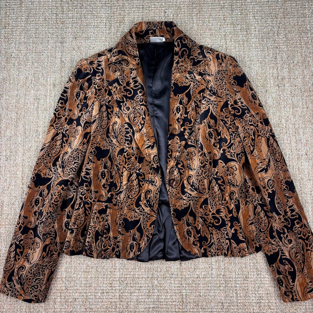 🖤 Georgiou Studio Vintage Velvet Paisley Blazer | Size 8 | Black Gold Peplum